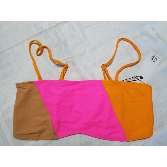 Ellejay Lauren Bikini Swim Top Neon Pink OrangeColorblock Size Large - Picture 1 of 5